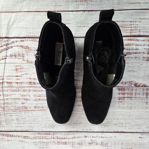 Blondo Womens Siena Black Suede Leather Boots 11 Waterproof Zip Block Heel Lux - Picture 9 of 16